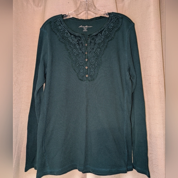 Eddie Bauer Tops - Eddie Bauer Women's Lace-Trim Long Sleeve Top - Dark Teal